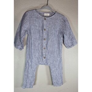 The Simple Folk Organic Linen Romper 6-9 Months Blue Stripe Portugal